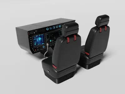 Aircraft cockpit control panel and chairs 2 3D model
