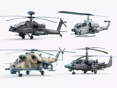 Attack Helicopters Set 3D Model Collection
