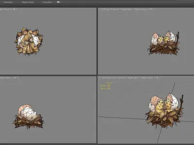 Cartoon bird nest - fledgling - chicks in the nest Low-poly 3D model