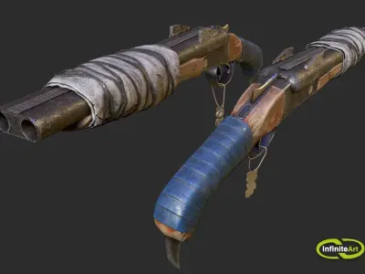 Shotgun gun with handle Low-poly 3D model