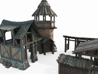 Hand drawn style medieval architecture utility room 3D model