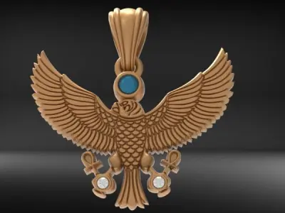 Falcon of Tutankhamun holding the Ankh Cross Pendant Necklace 3D print model