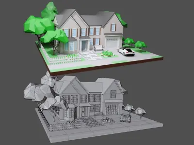 Cartoon private  houses Low-poly 3D model