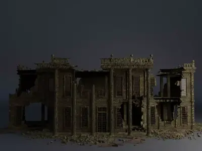DESTROYED BUILDING CLASSICAL APOCALYPSE WAR RUINED 07 Low-poly 3D model