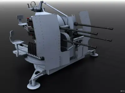 German 20mm Flak 38 Vierling Low-poly 3D model