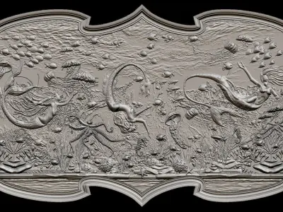 Aquatic Mermaid Theme Panno v1 for CNC Relief engraving 3D model