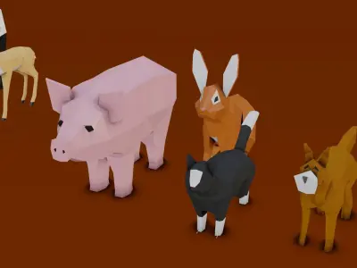 Lowpoly Rigged Animals Pack Low-poly 3D model