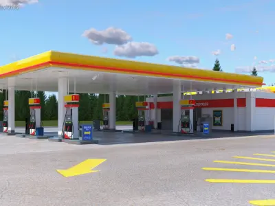 Shell Petrol Station Large 3D model