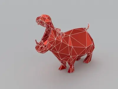 hippo lowpoly 3D print model polygonal animal Low-poly 3D model