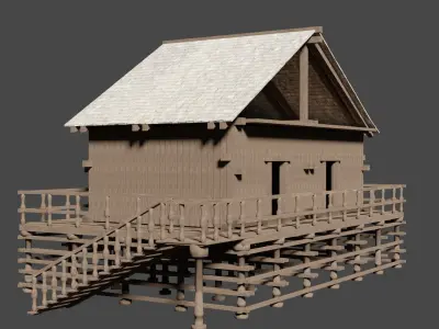 Wood house LowPoly on Pylon Free low-poly 3D model