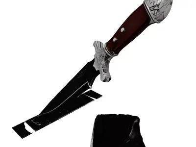 Obsidian Blade with Leather Handle 3D model