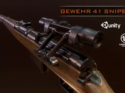 Snipe Gewehr 41 WW2 german Rifle witch scope PBR Low-poly 3D model