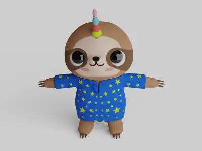 Cute Cartoon Sloth Character Low-poly 3D model