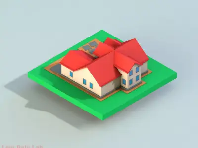 Cartoon City House Red Low-poly 3D model