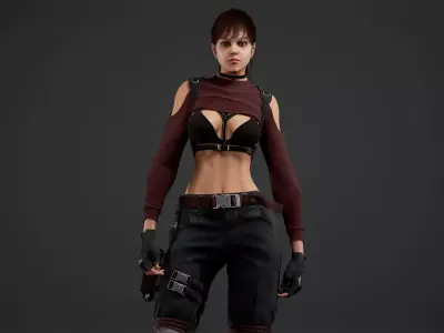 Lara girl military Low-poly 3D model
