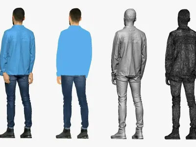 001296 man with beard in blue polo and jeans normal pose 3D model