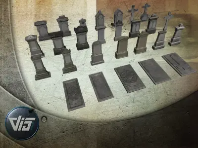 Gravestones group of Low-poly 3D model