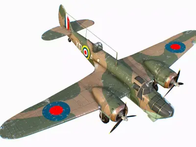 British Light Bomber Bristol Blenheim Mk IV Low-poly 3D model