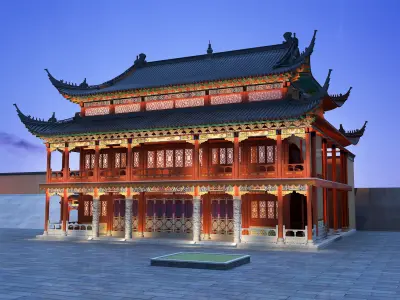 Chinese ancient architecture Low-poly 3D model