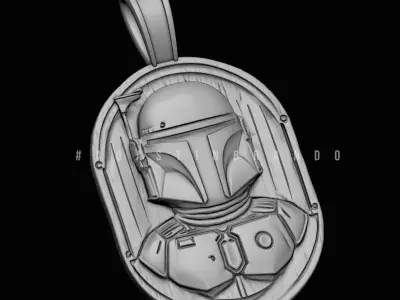 This 3D Boba Fett bas-relief pendant STL  3D print model