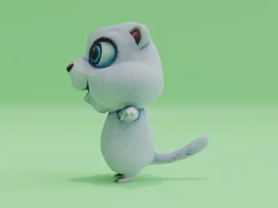 White Rodent Beaver Character T-Pose Low-poly 3D model