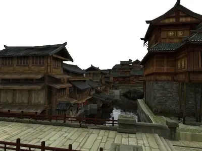 Old houses Low-poly 3D model