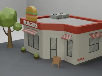 3d low poly burger house Low-poly 3D model