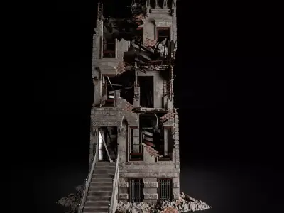 DESTROYED OLD BUILDING POST APOCALYPSE 003 Low-poly 3D model