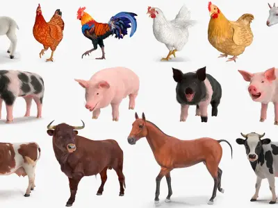 Rigged Farm Animals Big Collection 3 for Cinema 4D 3D model