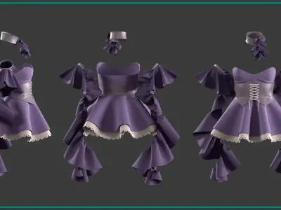 3 female anime clothes 3D model