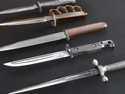 WWI Knives realistic pack 3D model