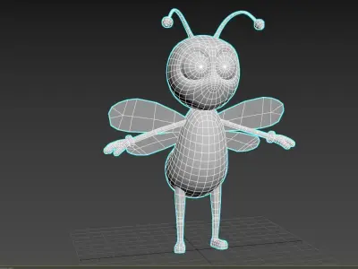 Cartoon bee character  Low-poly 3D model