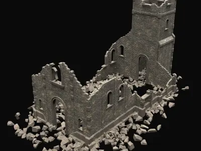 RUINED RUIN MEDIEVAL CHURCH TEMPLE GOTHIC CASTLE COLLECTION Low-poly 3D model