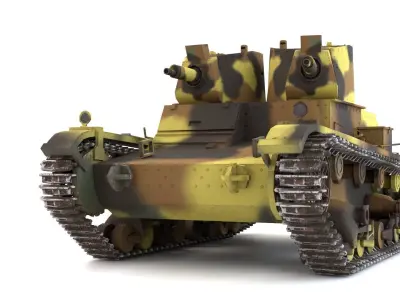 English Vickers 7TP tank PBR Game Ready VR AR low-poly 3d model Low-poly 3D model