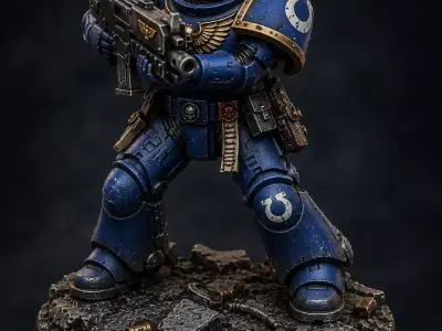 Blue Power Armor Sci Fi Warrior STL Miniature Figure 3D print model