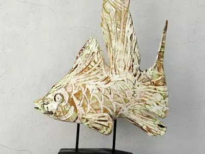Hand-Carved Driftwood Fish On Stand 3 3D model