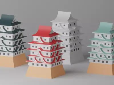 Cartoon Japanese Castle Collection Low-poly 3D model