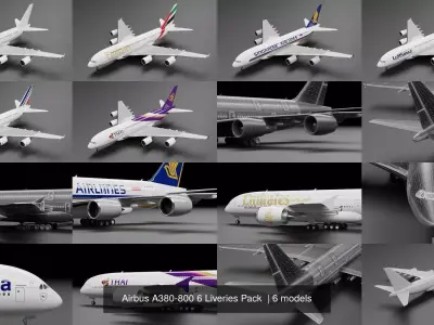 Airbus A380-800 6 Liveries Pack 3D Model Collection