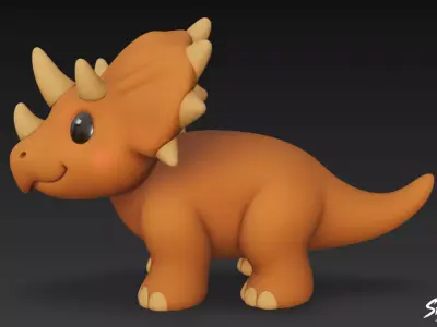 Cartoon Plush Pentaceratops Low-poly 3D model