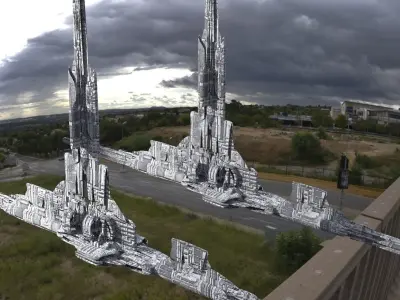 Unique Sci-Fi Tower Design 2 and 3 3D model