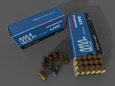 Ammo boxes and cartridges 9x19 mm 3D model