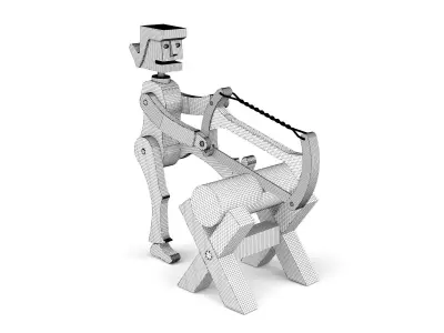Wooden toy man sawing log 3D model