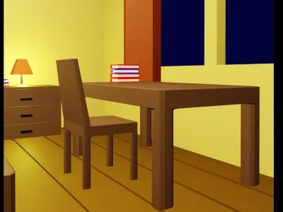 Bedroom room with bed and desk Free low-poly 3D model purchase