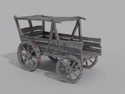 Old Wooden Cart Low-poly 3D model