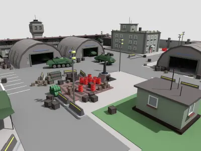 low poly toon military base Low-poly 3D model