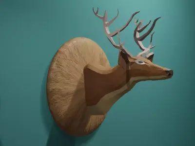 Deer Low Poly head on wall Low-poly 3D model