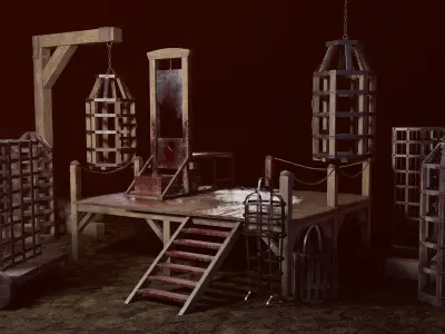 Inqusition guillotine with blood 3D Model Collection