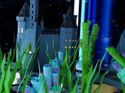 aquarium fish tank with castle in it Low-poly 3D model