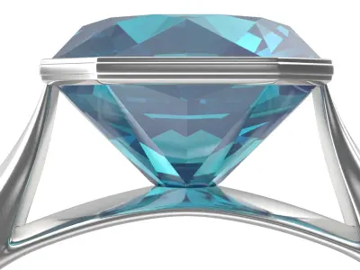 Asscher Cut Aquamarine On Silver Wedding Ring V01 3D model