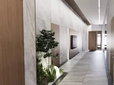 Modern Building Entrance Corridor Scene for Cinema 4D 3D model